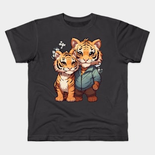 Cute Adorable Chibi Tiger Couple Design Kids T-Shirt